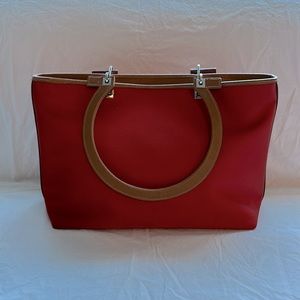 Like New Classic Red Fabric Salvatore Ferragamo Purse with Leather Handles